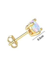 rakol 1/2pcs Golden Synthetic Opal Stud Earrings For Women Round Iridescent Stone Minimalist Everyday Jewelry Gift - Multicolor - View 6