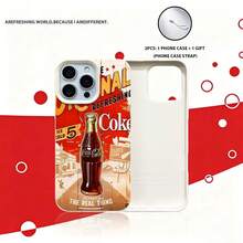 Coca Cola Coca-Cola Officially Licensed Phone Case, Two Pieces Set/One Leather Texture Bubble Pattern Phone Case One White Lanyard. Compatible With IPhone18 Pro 8 Pro Max IPhone 18 Duo 17, 17 Pro, 17 Pro Max, 11, 12 1, Apple 15, 16 Pro, 16 Pro Max, 14 Plus, 16 Plus, 15 Pro,16 Max, And Other Models To Be Adapted. A Perfect Halloween Gift For Family And Friends. - White - View 2