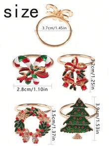 4-6pcs Colorful Wreath Napkin Rings Christmas, Christmas Tree, Bell, Rhinestone Reindeer, Wreath, Candy Cane Bow, Merry Christmas Text Tabletop Decor Santa Claus Small Ornament; Suitable For Christmas Party, Wedding, Birthday Party, Room Decoration, Table Decoration, Home Decor, Holiday, Party, Wedding And Dinner - Multicolor - View 3