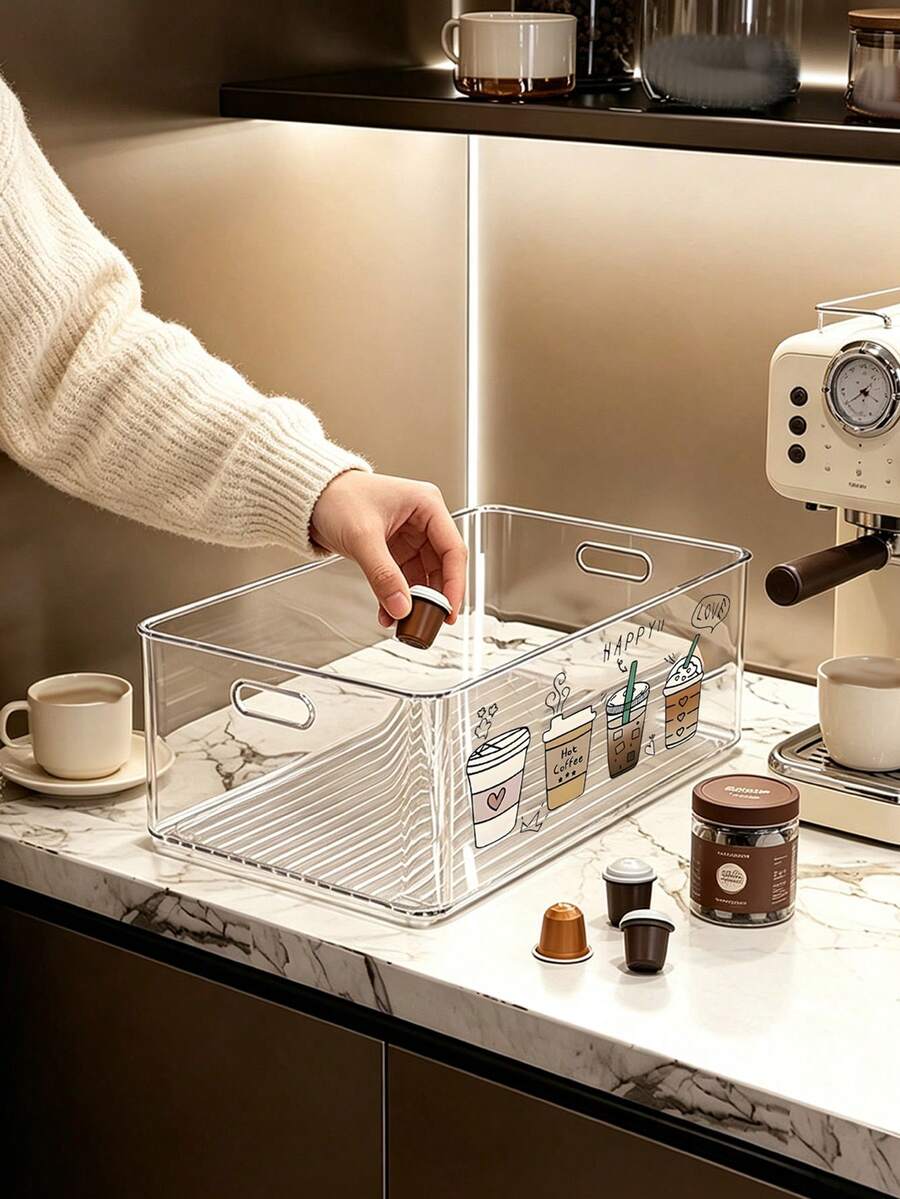 Kotak Penyimpanan Kopi Plastik Transparan Multifungsi Kapasitas Besar, Kaleng Penyimpanan Plastik Transparan, Dicetak dengan Pola Huruf Bertema Kopi, Cocok untuk Pengorganisasian Dapur dan Meja, Merupakan Hadiah Ideal untuk Pecinta Kopi, Karyawan, - MultiWarna - View 1