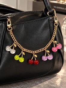 1pc/2pcs Women's Multi-Color Glitter Cherry Pendant Charm, Creative Semi-Transparent Resin Cherry Decorative Pendant With Double-Ended Clasp Long Chain - Multicolor - View 2