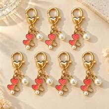 1pc/3pcs/7pcs Women's Alloy Oil-Drip Korean Style Heart-Shaped Faux Pearl Inlaid Pendant Keychain, Faux Pearl Inlaid Accessory, INS Minimalist Bag Charm, Wallet & Earphone Accessory - Multicolor - View 4