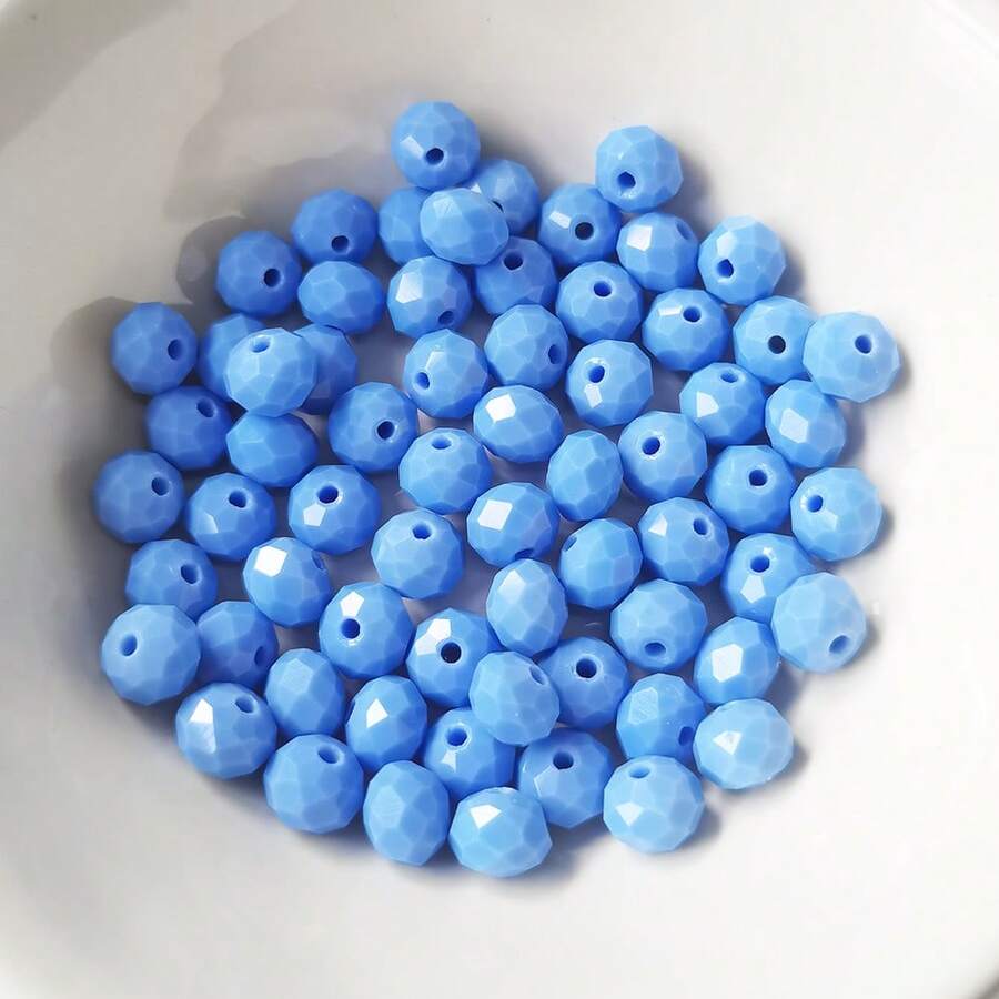 手工珠飾用扁圓玻璃珠 8mm/6mm/4mm (60/80/115顆) 可重複使用散珠 DIY 手作配件，亮面藍綠色 - 淺藍瓷 - 查看 1