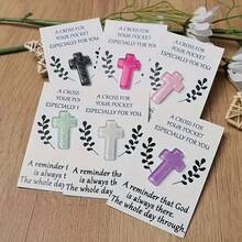 1pc Random Mixed Color Resin Cross Blessing Card, Portable Commemorative Card, Suitable For Birthday, Christmas, Family Gathering, Conveying Peace And Health Blessings, Warm New Year Gift Card For Everyone - A - View 2