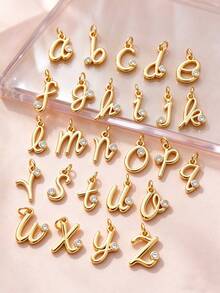 26 Lowercase Cursive Letter Gold-Plated Rhinestone Pendant DIY Handmade Jewelry Charm - Zirconia Letter - View 12