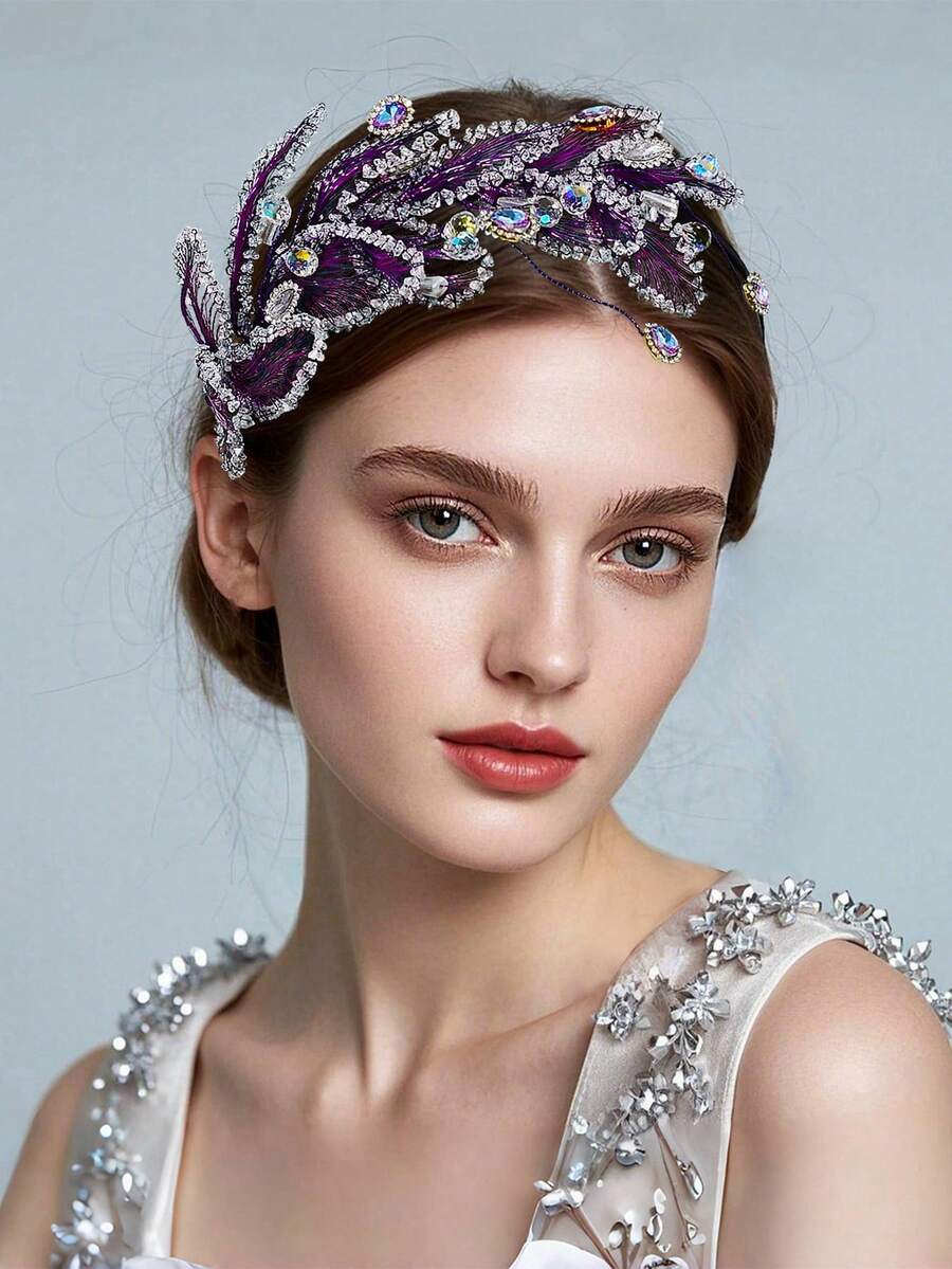 1Pc Exquisite Crystal Decor Hair Hoop Elegant Bridal Hair Accessory Versatile Headband For Wedding Party Prom Vacation Holiday Gathering