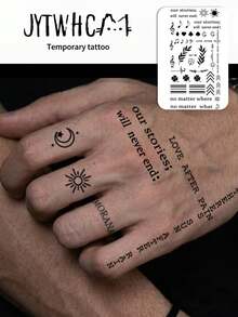 1pc Temporary Tattoos, Assorted Minimalist Designs Including Inspirational Quotes, Sun, Moon, Musical Notes And Geometric Symbols, Perfect For Wrist, Hand And Collarbone. - Black - View 3