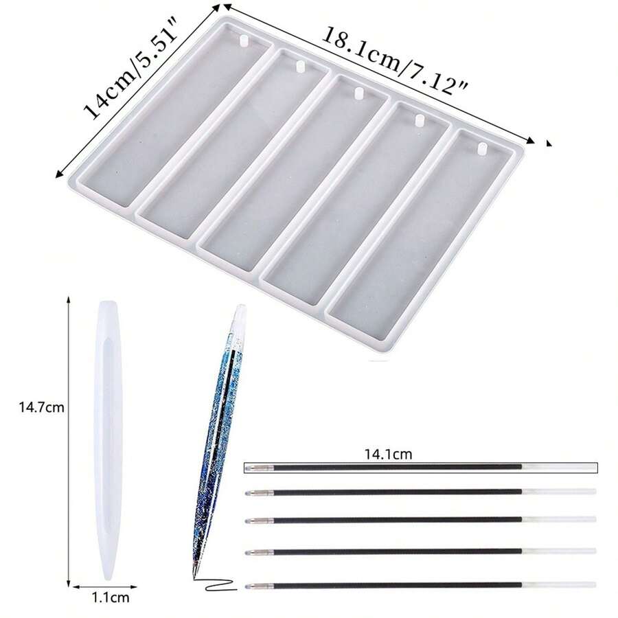 Silicone Round Pen And Rectangular/Oval Bookmark Pendant Resin Molds, Epoxy Resin Jewelry Pendant Silicone Molds, DIY Handmade Stationery Crafts - Multicolor - View 1