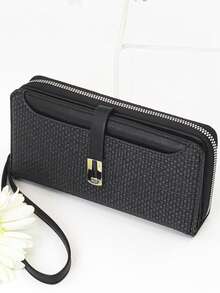 Women's Colorblock Patchwork Clutch Wallet Phone Wallet, Fashionable Fabric Woven Straw Bag Multifunctional ID Card Holder, Exquisite Fashion Snap Large Capacity Zipper Card Holder Coin Purse, Mini Handheld Lightweight Fashion Convenient To Carry Suitable For Holiday Gift - Multicolor - View 11