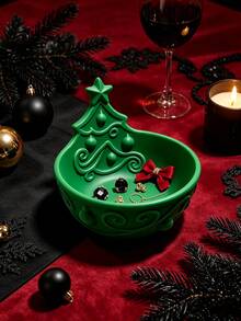 3D Printed Christmas Tree Shaped Jewelry Storage Bowl, 3D Embossed Pattern, Multiple Colors Available. Vanity Storage For Rings, Earrings, Necklaces, Christmas Atmosphere Desktop Decor, Creative Holiday Gift. - Multicolor - View 7