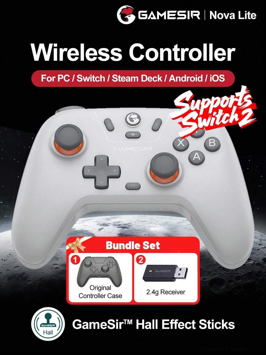 GameSir Nova Lite Gamepad For PC Compatible With Switch 2/1 Steam Android IOS Mobile Phone Windows With Original Controller Protective Case Hall Effect Joysticks Wireless Gaming Controle 2 Rumble Vibration Motors Turbo Function