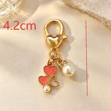 1pc/3pcs/7pcs Women's Alloy Oil-Drip Korean Style Heart-Shaped Faux Pearl Inlaid Pendant Keychain, Faux Pearl Inlaid Accessory, INS Minimalist Bag Charm, Wallet & Earphone Accessory - Multicolor - View 3