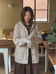 Comfortable Women's Soft Knit Hooded Cardigan, Long Sleeve Regular Hem With Buttons For Everyday Wear In Fall And Winter - Grey - View 1