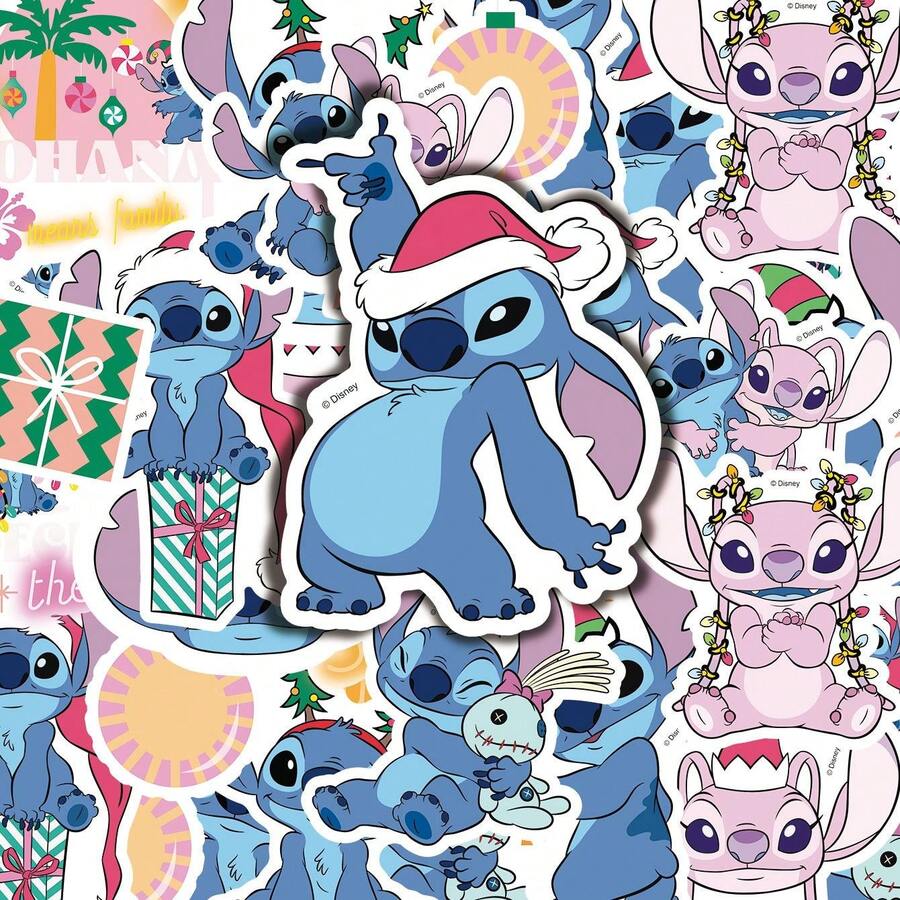 Lilo & Stitch 50pcs Cute Stitch Stickers, Full Of Childhood Charm, Perfect Gift For Anime Fans And Students' Handmade Decoration. Waterproof And Wear-Resistant, Suitable For Decorating Notebooks, Water Bottles, Luggage, Computer Cases, DIY Unique Style, Isn-Style DIY Planner, Waterproof Highly Attractive Stickers, Excellent Holiday Gift For Teenagers, Top Choice For DIY Crafts And Planner Decoration - Multicolor - View 1