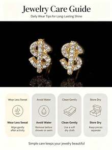 1 Pair Shiny Dollar Sign Hiphop Punk Unisex Earrings, Valentine's Day Gift - Golden Dollar - View 4