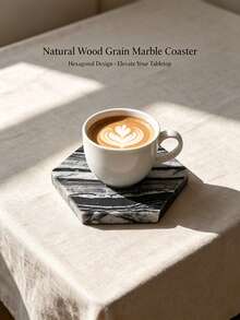 Ancient Wood Grain Marble Coaster, 1cm Thick Hexagonal Natural Stone Drink Coaster, Heat-Insulating Desktop Protector, Suitable For Home Office Decor, Housewarming Gift - Antique Wood Grain - View 4