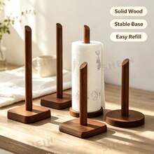 1pc Solid Wood Walnut Punch-Free Kitchen Paper Towel Holder - Vertical Paper Towel Roll Holder, Countertop Household Paper Towel Storage Rack, Suitable For Kitchen And Bathroom - Multicolor - View 4