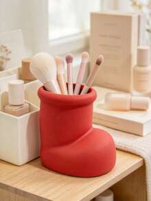 1pc Boot Shaped Makeup Organizer, Red Matte Brush Holder, Cute Novelty Vanity Storage For Desk & Shelf,Novelty Makeup Storage, Cute Vanity Decor, Unique Gift, Desk Accessory. - Multicolor - View 2