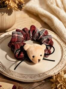 1pc Dual-Color Plaid Bear Hair Scrunchie, Versatile Large Hair Tie Suitable For Daily Wear - Multicolor - View 11