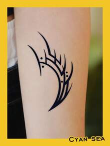 1pc Herbal Temporary Tattoo Sticker, Sharp Streamline Totem Line Pattern, Realistic Fake Tattoo Design, Ideal For Daily Wear, Bachelorette Party Favors, Music Festivals, Games, Graduation Gifts, Lasts 7-14 Days - Black - View 5