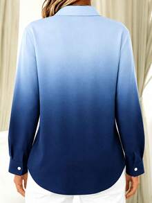 Basic Casual Plus Size Women's Autumn Long Sleeve Lightweight Button-Down Shirt - Blue - View 2