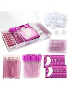 Eyelash Extension Tool Kit, Includes Eye Patches, Micro Brushes, Eyelash Cleanser, Lip Brushes, Eye Pads, Glue Rings, Disposable Eyelash Brushes, Facial Tissues, Cotton Swabs, Makeup Remover Pads - Multicolor - View 7