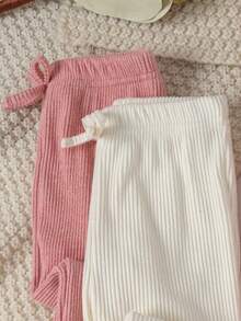 4pcs Baby Girl Soft Minimalist Gentle Style Frill Trim High Neck Flutter Sleeve Long Sleeve Top With Bow Waist Flared Long Pants Set, Autumn/Winter - Multicolor - View 6