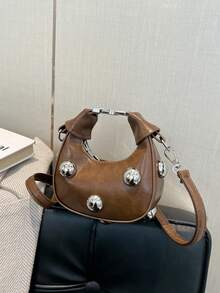 1pc High-End Fashion One Shoulder Crossbody Bag, Mini Handbag, With Rivet Design, PU Material, Smooth Zipper, Adjustable Shoulder Strap, Solid Color, Suitable For Shopping, Daily Use, Fashion Essential, Great Gift Choice - Multicolor - View 9