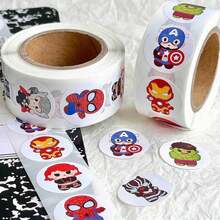 1set/500pcs Cute Chibi Superhero Roll Stickers, Round Cartoon Decals. Great For Decorating Water Bottles, Laptops, Notebooks. Perfect For Kids Rewards, Journal , Easy To Peel.(Stochastic Style) - Multicolor - View 4
