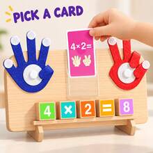 Wooden Finger Arithmetic Board With Felt Hands, Number Blocks And Flash Cards, Addition And Subtraction Math Toy For Kids - Multicolor - View 4