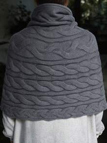 Autumn/Winter Vintage Cable Knit High Neck Cape, Atmospheric Versatile Warm Vest - Dark Grey - View 6