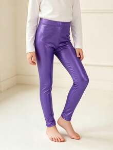 1pc Girls' Metallic Shiny Tight Dance Leggings, Thin Tights - Multicolor - View 5