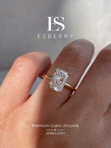 ESBERRY 1件優雅獨特四爪設計鑽戒，單顆鑽石訂婚戒指，女士珠寶禮物，訂婚禮物，派對禮物 - 金色 - 查看 2