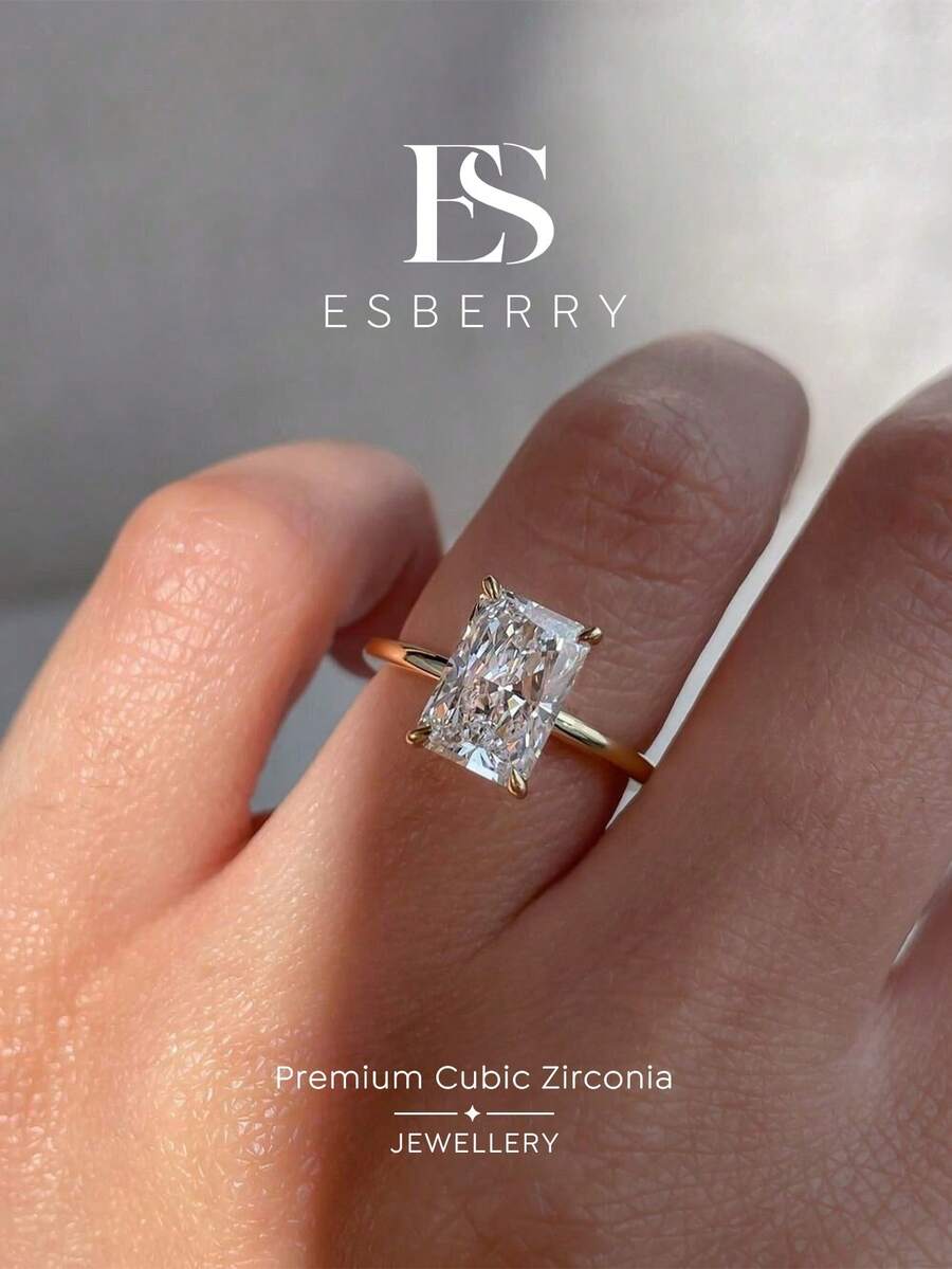 ESBERRY 1件優雅獨特四爪設計鑽戒，單顆鑽石訂婚戒指，女士珠寶禮物，訂婚禮物，派對禮物