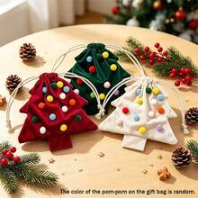 Christmas Tree Shaped Velvet Drawstring Gift Bag Mini Christmas Candy Gift Bag With Pom Pom Decoration Hanging Christmas Tree Decor Gift Bag Holiday Party Packaging Bag Christmas Small Gift Storage Bag Christmas Decoration - Multicolor - View 1