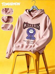 TOMARMON Cartoon Print Drop Shoulder Long Sleeve Casual Daily Tween Girl Pullover Sweatshirt Top - Pink - View 3
