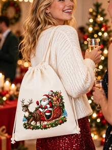 Christmas Drawstring Backpack With Theme, Unique Christmas Gift Pouch.Drawstring Backpack,Sports/Gym/Travel Bag,Versatile Daily Carryall - Multicolor - View 3