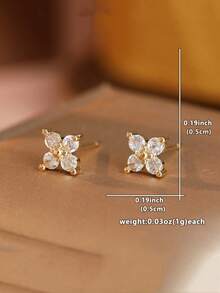 YOYO 3 đôi bông tai cỏ bốn lá sang trọng nhẹ nhàng, đính đá zirconia khối tổng hợp, phù hợp đi làm hàng ngày, hẹn hò, phụ kiện đơn giản - Vàng - Xem 6