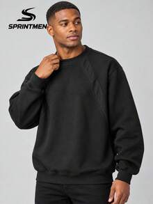 1pc Crew Neck Long Sleeve Sweatshirt, Loose Casual Fit, Shoulder Patchwork Design, Ribbed Cuffs And Hem, Minimalist Sporty Casual Top, Suitable For Daily Commute, Travel, Fitness, Autumn/Winter Wear - Black - View 3