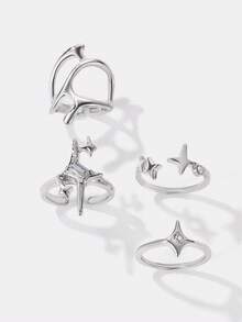 Kryxie 8pcs Vintage Punk Hip Hop Premium Ring Set Suitable For Daily Wear, Gatherings, Parties And Music Festivals - Silver - View 3