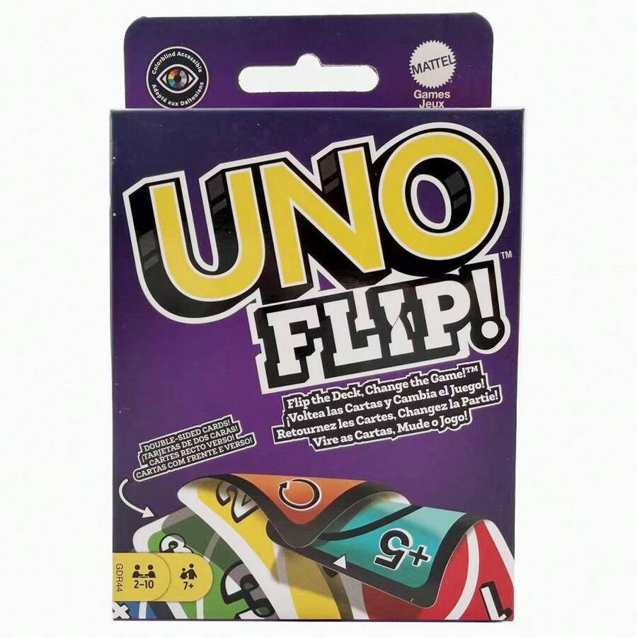 Mattel UNO FLIP! 卡牌遊戲,色盲友善牌組,適合兒童、成人與家庭之夜,2 至 10 人玩家 - GDR44 - 查看 1