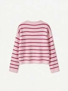 FOR BEAUTY Cardigan pull rayé rose & rouge Y2K automne/hiver pour femme, boutonné, tricot doux, coupe ample, manches longues, style preppy mignon, tenue décontractée - Rouge et rose - Voir 7