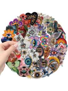 50pcs Pupil Aesthetic Stickers, Transparent Waterproof PET Material, Suitable For Scrapbooking, Diary, Laptop, Car Sticker, Skateboard, Water Bottle, Computer, Phone, Greeting Card, Photo Album, Furniture - Multicolor - View 4