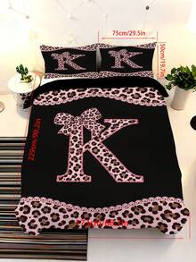 2/3PCS Girls Pink Leopard Letter K Bedding Set, Bow Lace Edge Duvet Cover Set For Children, Teenagers, Adults, Girls, Bedroom(Twin/Full/Queen/King Size) - Multicolor - View 17