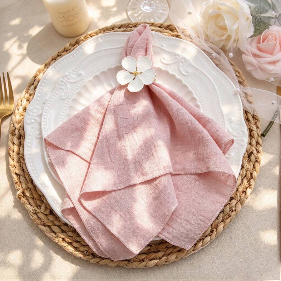 1/2/6pcs French Country Style Washed Pleated Texture Hemmed Solid Color Napkins, Suitable For Wedding Party Holiday Birthday Table Decoration - Multicolor - View 1