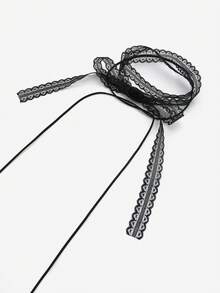 Sorayune 1pc Vintage Gothic Lace-Up Necklace For Girls, Double-Layered Bow-Knot Choker Collarbone Chain For Women Valentines - Lace - View 7