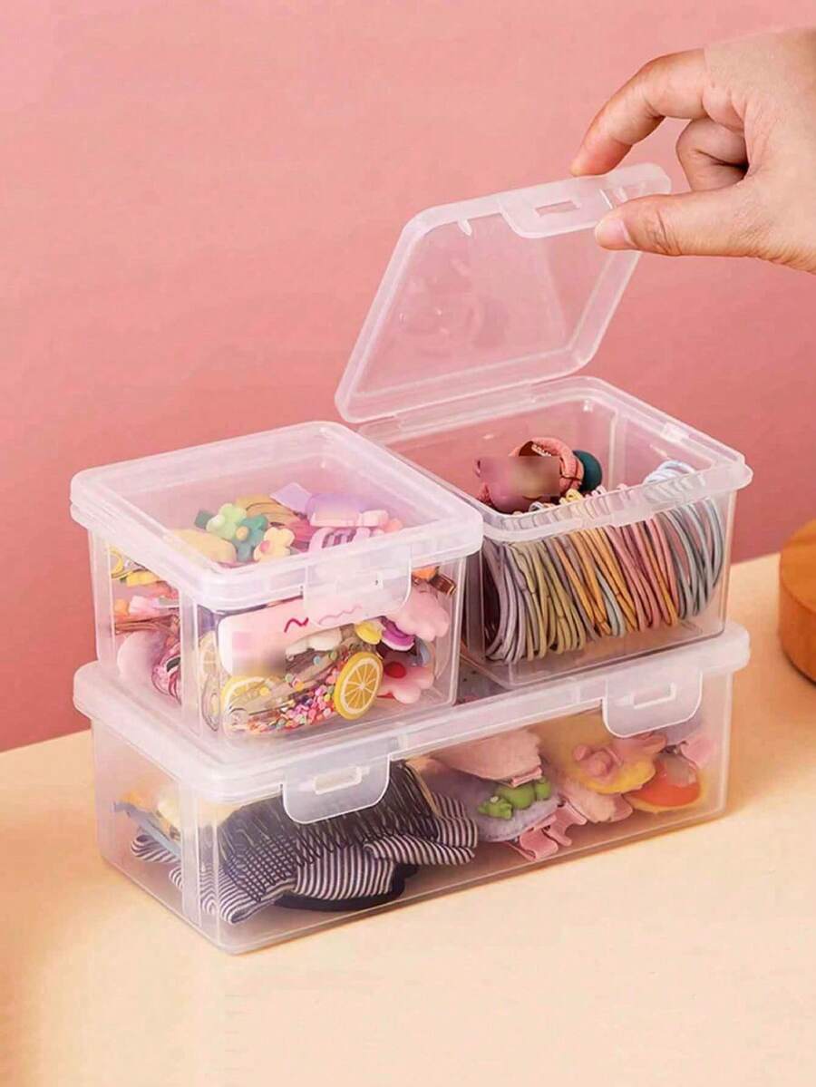 Portable Hair Accessory Storage Box, Desktop Organizer, Suitable For Storing Hair Clips, Hair Ties, Safety Pins, Erasers And Other Small Items. - Clear - View 1
