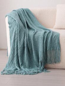 1pc Knitted Blanket Sofa Cover Throw Rug Office Nap Knitted Mat Summer Shawl - Dark Blue - View 2
