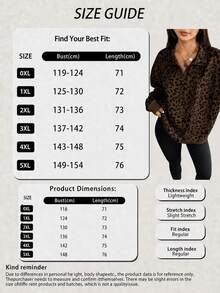 Plus Size Women Leopard Print Half Zip Loose Sweatshirt Casual Vacation Spring - Rust Brown - View 7