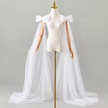 1 Pair White Bow Mesh Bridal Sleeve Covers, 2pcs Elastic Bridal Shoulder Decor - Multicolor - View 2